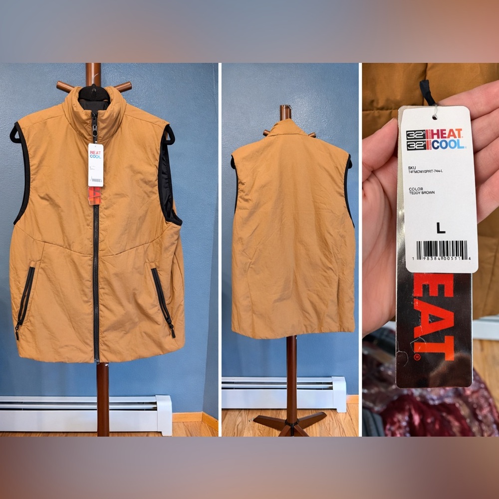 32 Degrees Men’s Large Heat Cool Insulated Vest Teddy Brown NWT